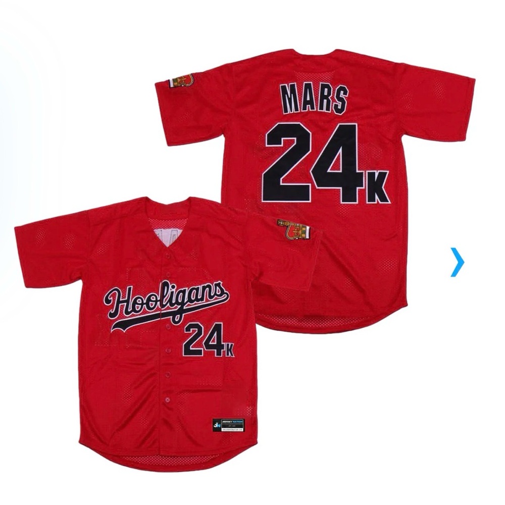 2x Bruno Mars: Red Mesh Baseball Jersey – Mars 24K